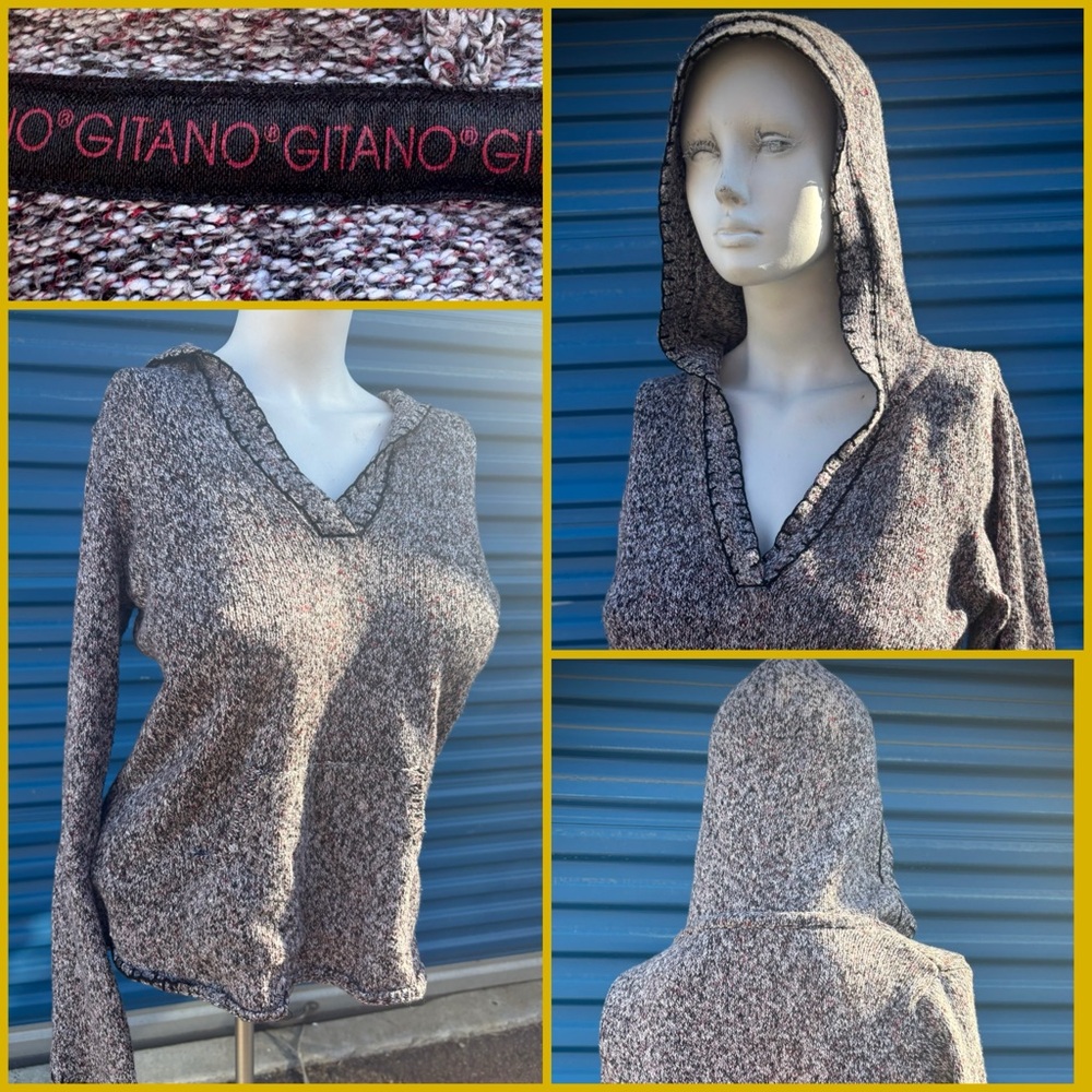 Gitano Marled Knit Hoodie with Black and Red Accents